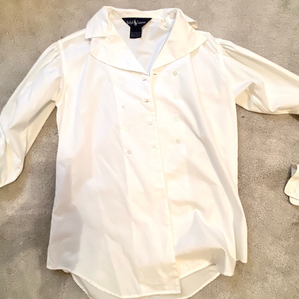 Ralph Lauren Women’s Cotton Double Breasted White Button-Up Shirt French Cuffs